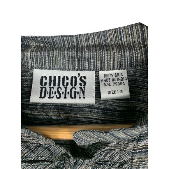 Chicos Design Womens Silk Striped Jacket Size 3 Made In India - Picture 5 of 5